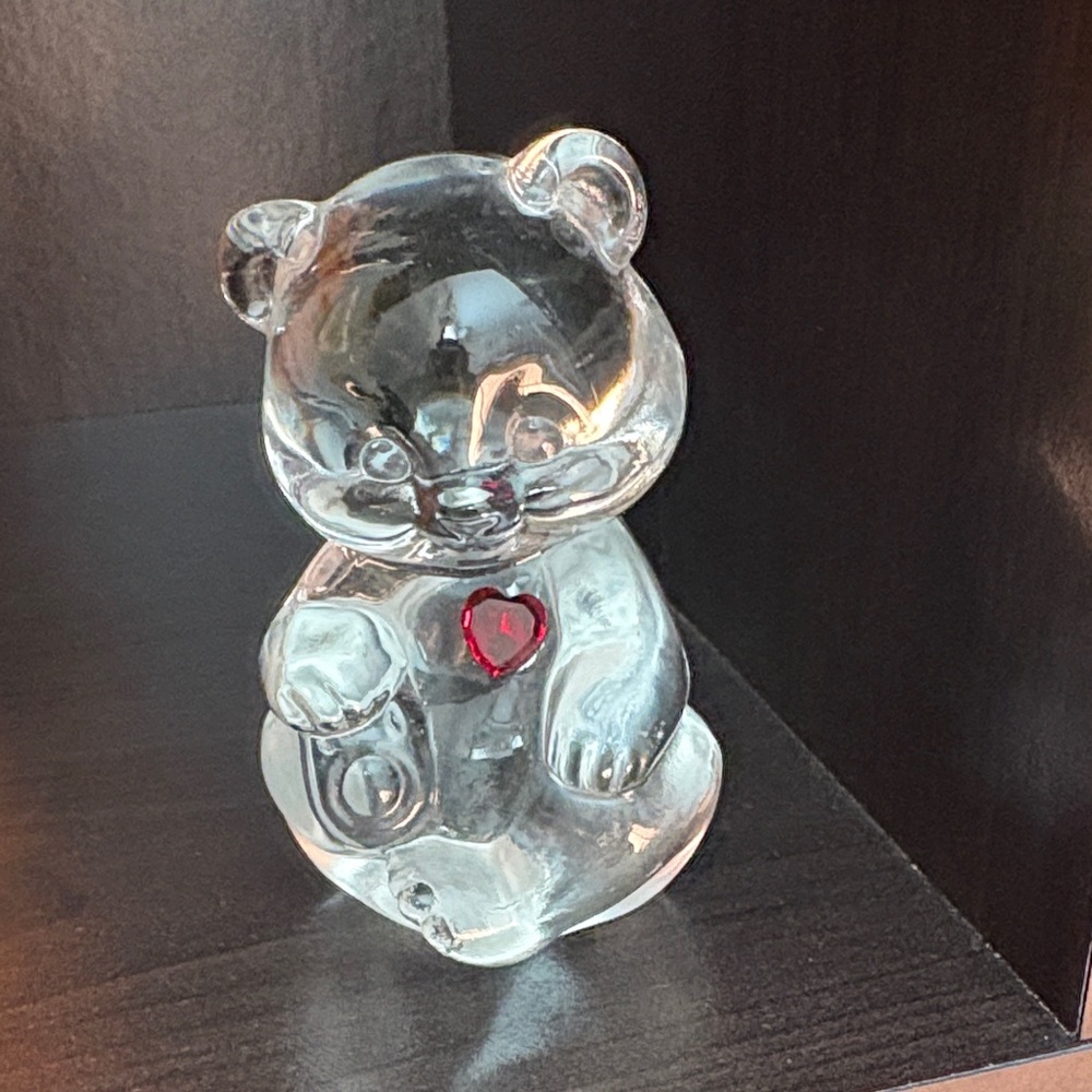 Fenton Crystal Bear Figurine with Red Heart Accent